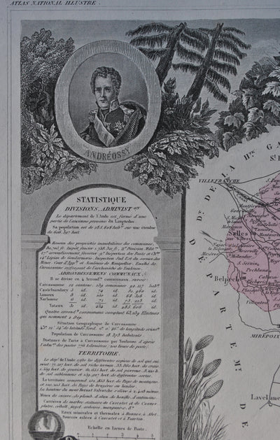 Victor LEVASSEUR : France, Carte ancienne de l'Aude, Gravure originale (photo de détail 8) - Crédit photo : Galerie Art.Paris