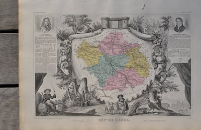 Victor LEVASSEUR : France, Carte ancienne de l'Aube, Gravure originale (photo de détail 2) - Crédit photo : Galerie Art.Paris