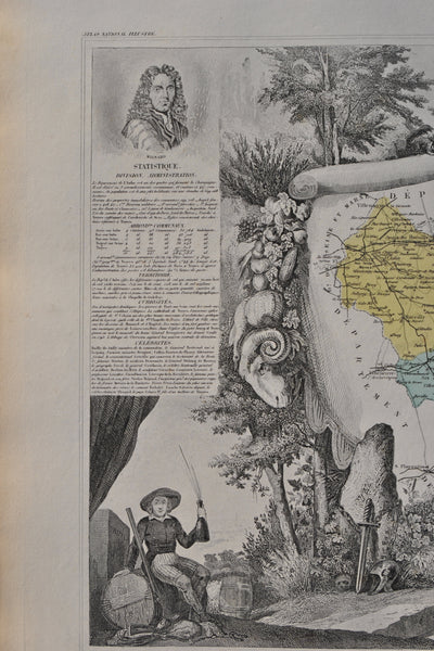 Victor LEVASSEUR : France, Carte ancienne de l'Aube, Gravure originale (photo de détail 4) - Crédit photo : Galerie Art.Paris