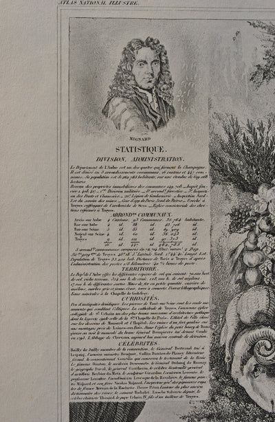 Victor LEVASSEUR : France, Carte ancienne de l'Aube, Gravure originale (photo de détail 7) - Crédit photo : Galerie Art.Paris