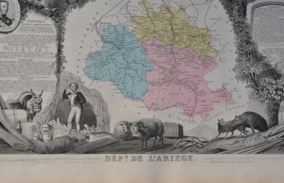 Victor LEVASSEUR : France, Carte ancienne de l'Ariège, Gravure originale (photo de détail 3) - Crédit photo : Galerie Art.Paris