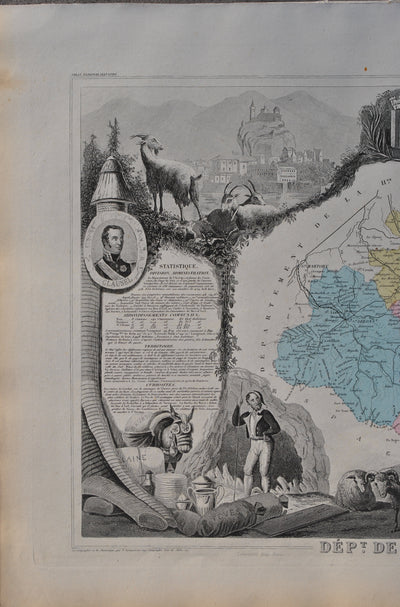 Victor LEVASSEUR : France, Carte ancienne de l'Ariège, Gravure originale (photo de détail 4) - Crédit photo : Galerie Art.Paris