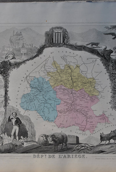 Victor LEVASSEUR : France, Carte ancienne de l'Ariège, Gravure originale (photo de détail 5) - Crédit photo : Galerie Art.Paris