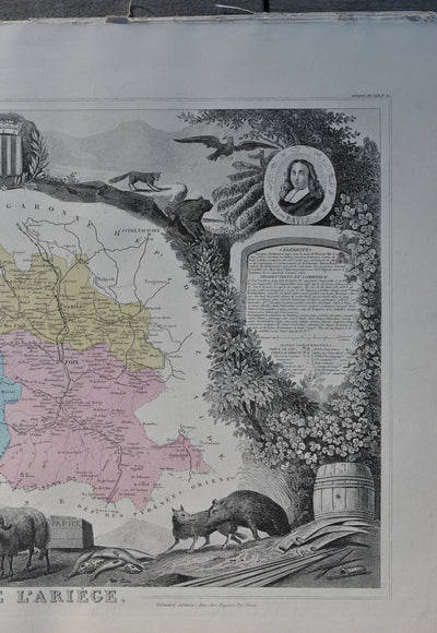 Victor LEVASSEUR : France, Carte ancienne de l'Ariège, Gravure originale (photo de détail 6) - Crédit photo : Galerie Art.Paris