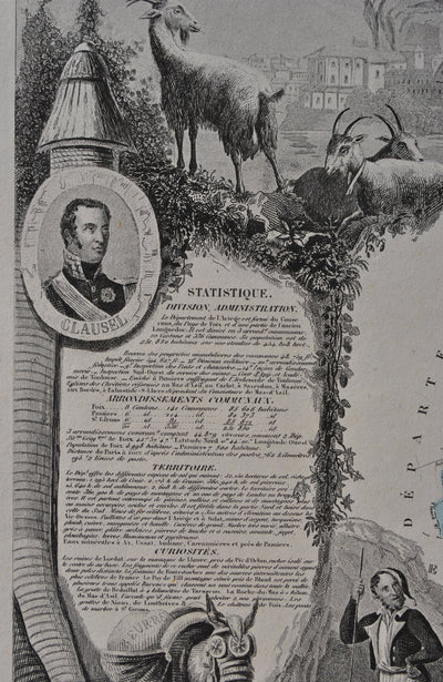 Victor LEVASSEUR : France, Carte ancienne de l'Ariège, Gravure originale (photo de détail 8) - Crédit photo : Galerie Art.Paris