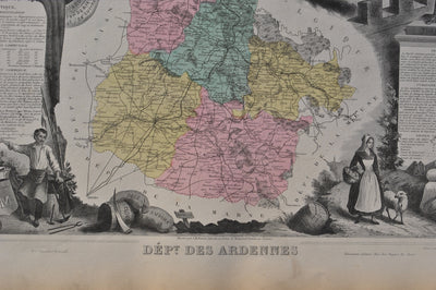 Victor LEVASSEUR : France, Carte ancienne des Ardennes, Gravure originale (photo de détail 3) - Crédit photo : Galerie Art.Paris