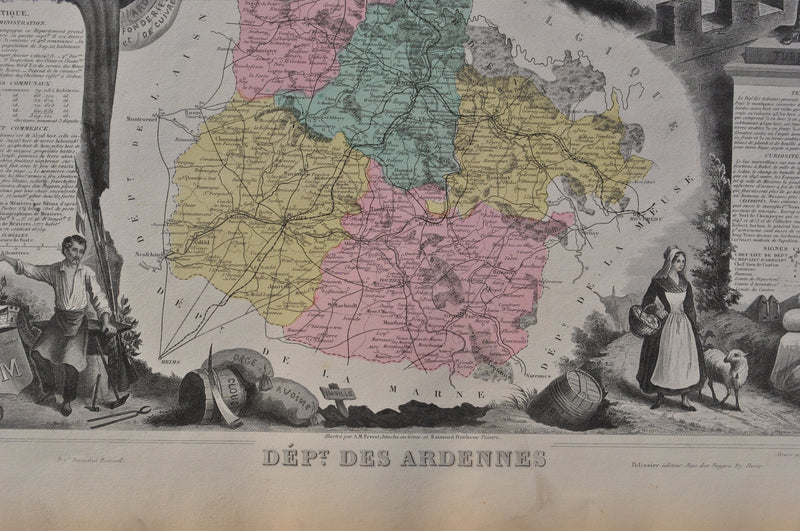 Victor LEVASSEUR : France, Carte ancienne des Ardennes, Gravure originale (photo de détail 3) - Crédit photo : Galerie Art.Paris