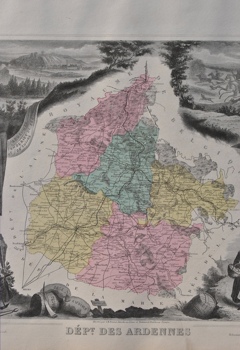 Victor LEVASSEUR : France, Carte ancienne des Ardennes, Gravure originale (photo de détail 5) - Crédit photo : Galerie Art.Paris