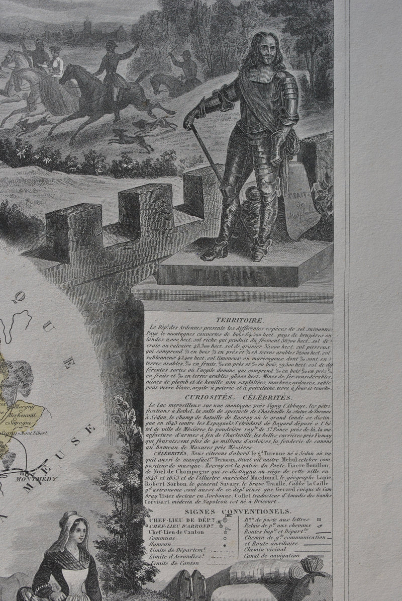 Victor LEVASSEUR : France, Carte ancienne des Ardennes, Gravure originale (photo de détail 7) - Crédit photo : Galerie Art.Paris