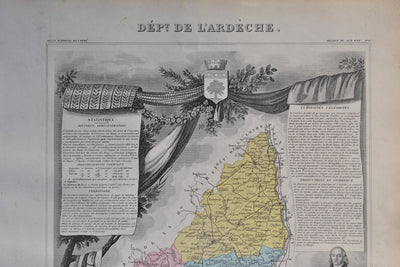 Victor LEVASSEUR : France, Carte ancienne de l'Ardèche, Gravure originale (photo de détail 3) - Crédit photo : Galerie Art.Paris