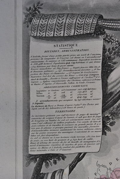 Victor LEVASSEUR : France, Carte ancienne de l'Ardèche, Gravure originale (photo de détail 7) - Crédit photo : Galerie Art.Paris