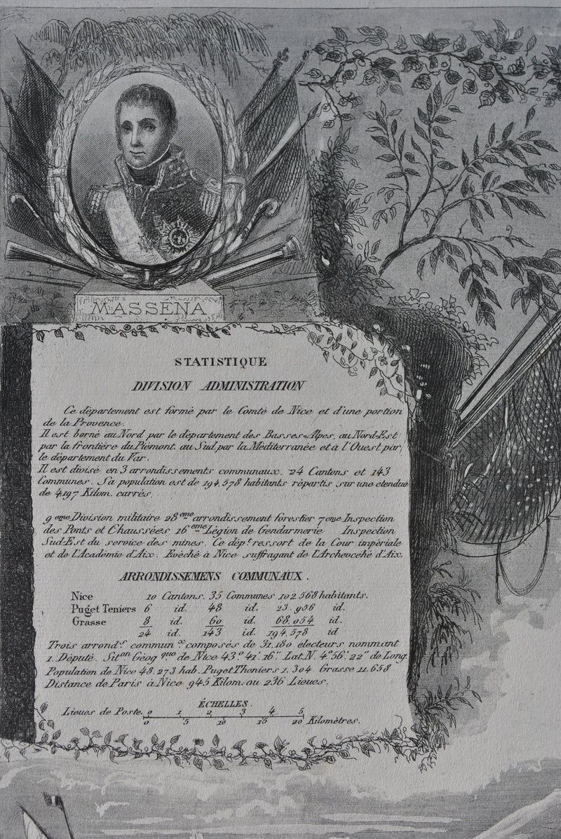 Victor LEVASSEUR : France, Carte ancienne des Alpes Maritimes, Gravure originale (photo de détail 8) - Crédit photo : Galerie Art.Paris