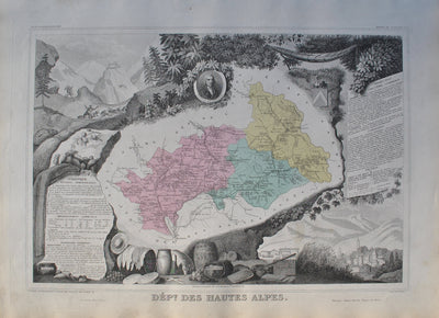 Victor LEVASSEUR : France, Carte ancienne des Hautes Alpes, Gravure originale (vue générale) - Crédit photo : Galerie Art.Paris