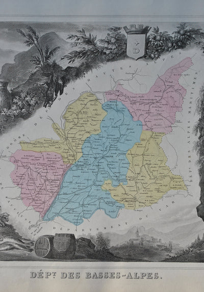 Victor LEVASSEUR : France, Carte ancienne des Basse Alpes, Gravure originale (photo de détail 5) - Crédit photo : Galerie Art.Paris