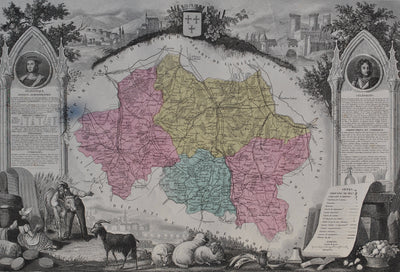 Victor LEVASSEUR : France, Carte ancienne de l'Allier, Gravure originale (photo de détail 2) - Crédit photo : Galerie Art.Paris