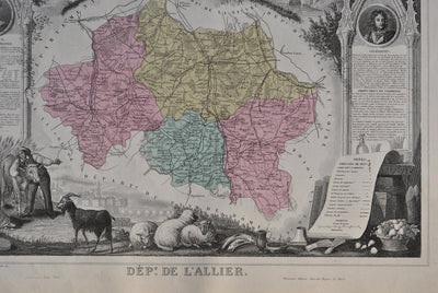 Victor LEVASSEUR : France, Carte ancienne de l'Allier, Gravure originale (photo de détail 3) - Crédit photo : Galerie Art.Paris