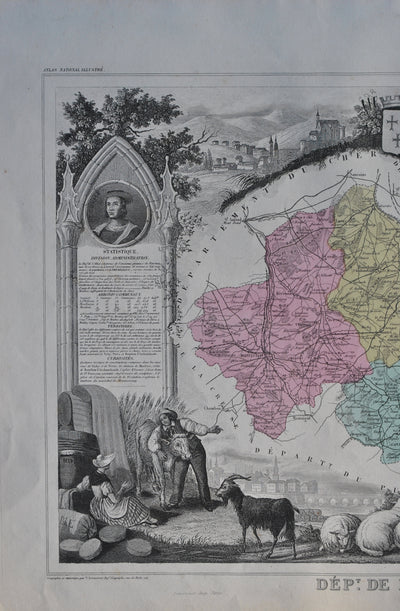 Victor LEVASSEUR : France, Carte ancienne de l'Allier, Gravure originale (photo de détail 4) - Crédit photo : Galerie Art.Paris