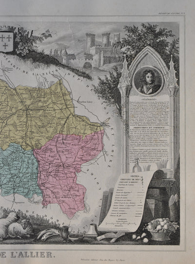 Victor LEVASSEUR : France, Carte ancienne de l'Allier, Gravure originale (photo de détail 5) - Crédit photo : Galerie Art.Paris