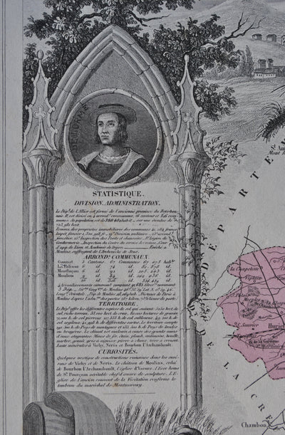 Victor LEVASSEUR : France, Carte ancienne de l'Allier, Gravure originale (photo de détail 7) - Crédit photo : Galerie Art.Paris