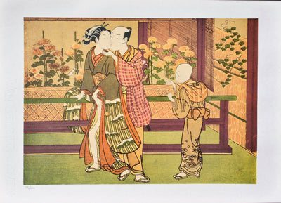 Suzuki HARUNOBU : Couple et Chrysanthème, Lithographie originale (vue générale) - Crédit photo : Galerie Art.Paris