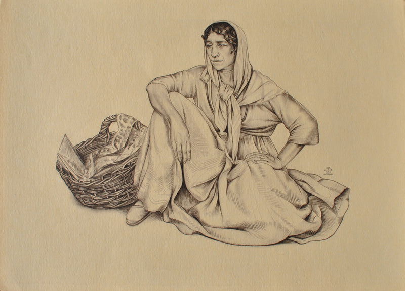 Walter SAUER : Gitane assise, Gravure signée