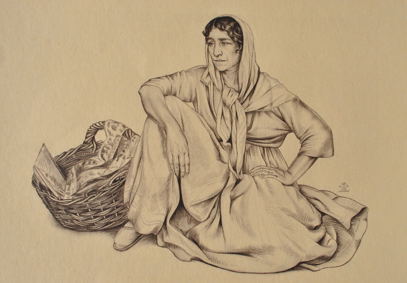Walter SAUER : Gitane assise, Gravure signée