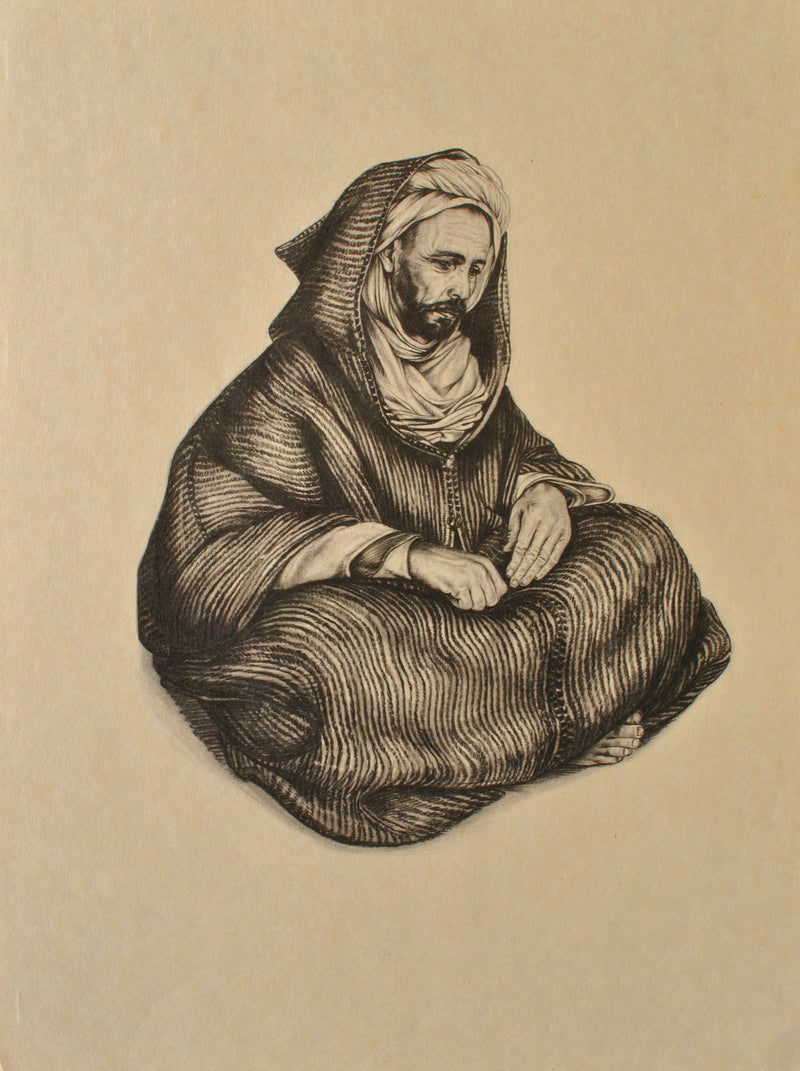 Walter SAUER : Homme arabe assis, Gravure originale (vue générale) - Crédit photo : Galerie Art.Paris