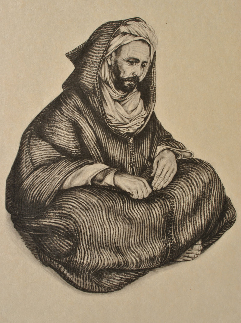 Walter SAUER : Homme arabe assis, Gravure originale (photo de détail 2) - Crédit photo : Galerie Art.Paris