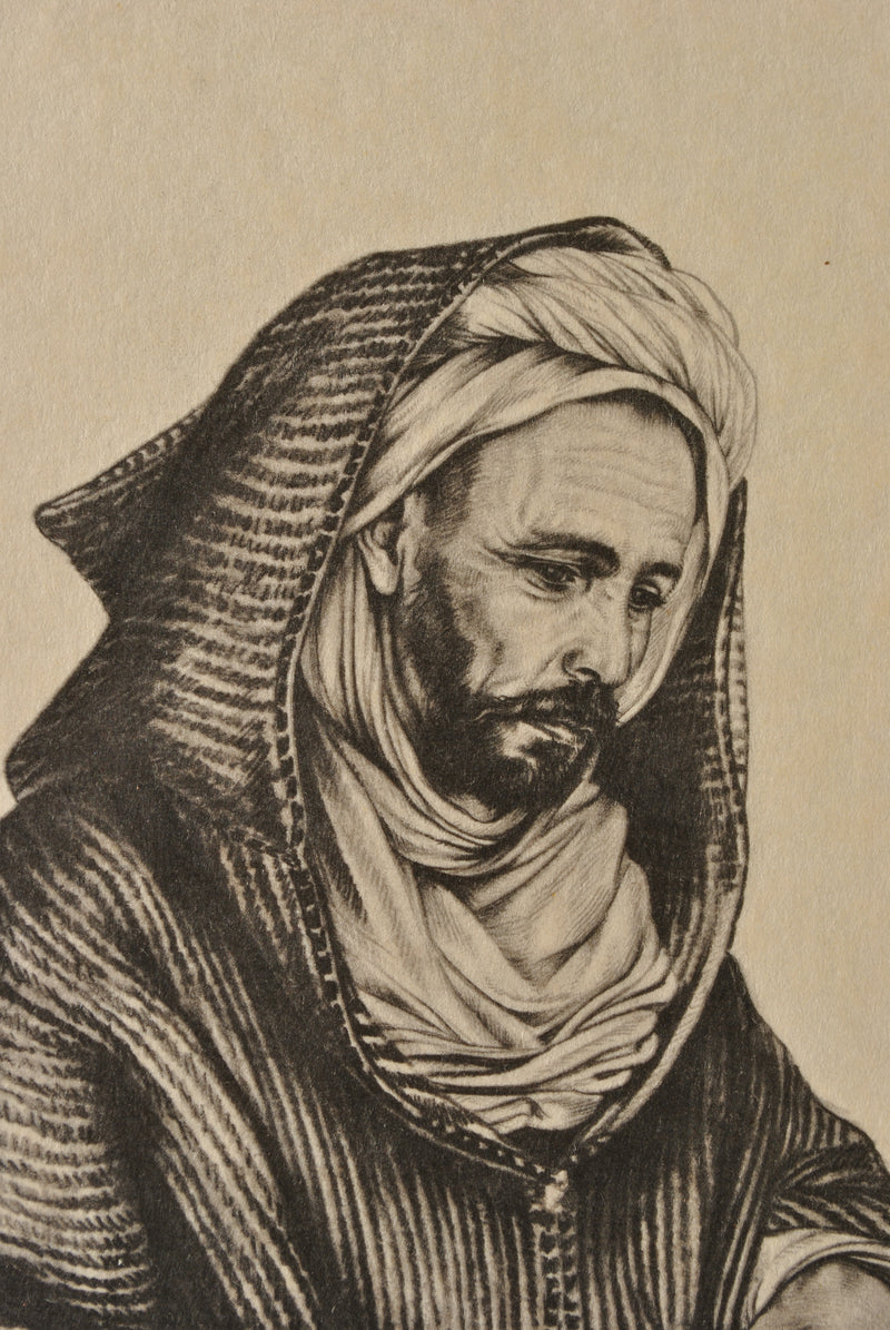 Walter SAUER : Homme arabe assis, Gravure originale (photo de détail 3) - Crédit photo : Galerie Art.Paris