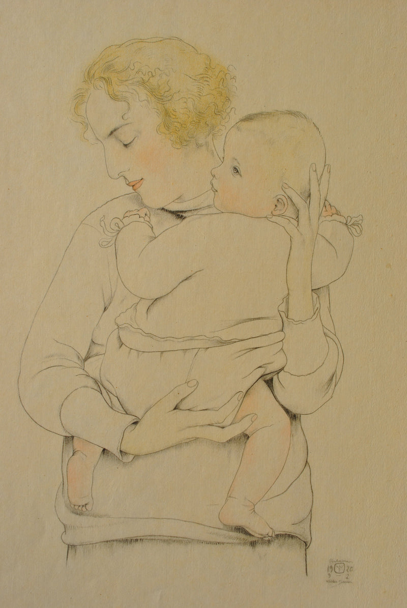 Walter SAUER : Mère et son enfant, Gravure originale (photo de détail 2) - Crédit photo : Galerie Art.Paris