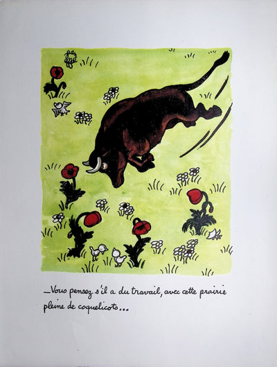 Jean EFFEL : Le taureau et les coquelicots, Lithographie originale (vue générale) - Crédit photo : Galerie Art.Paris