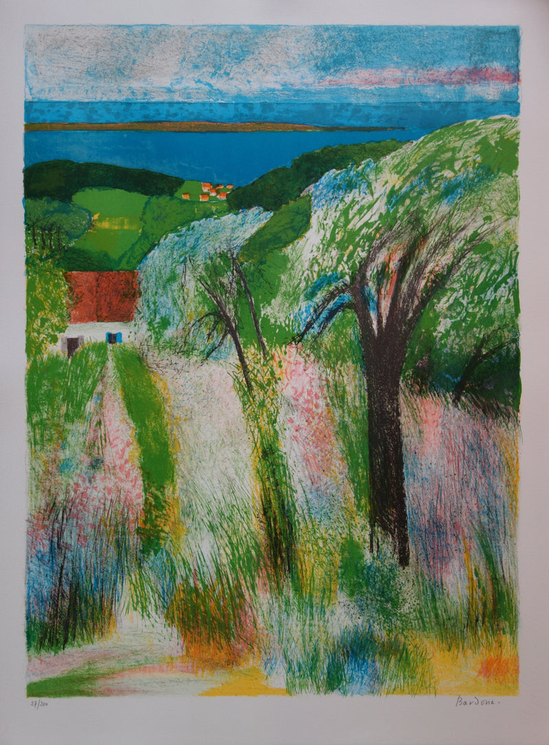 Guy BARDONE : La vieille bergerie, Lithographie originale (vue générale) - Crédit photo : Galerie Art.Paris