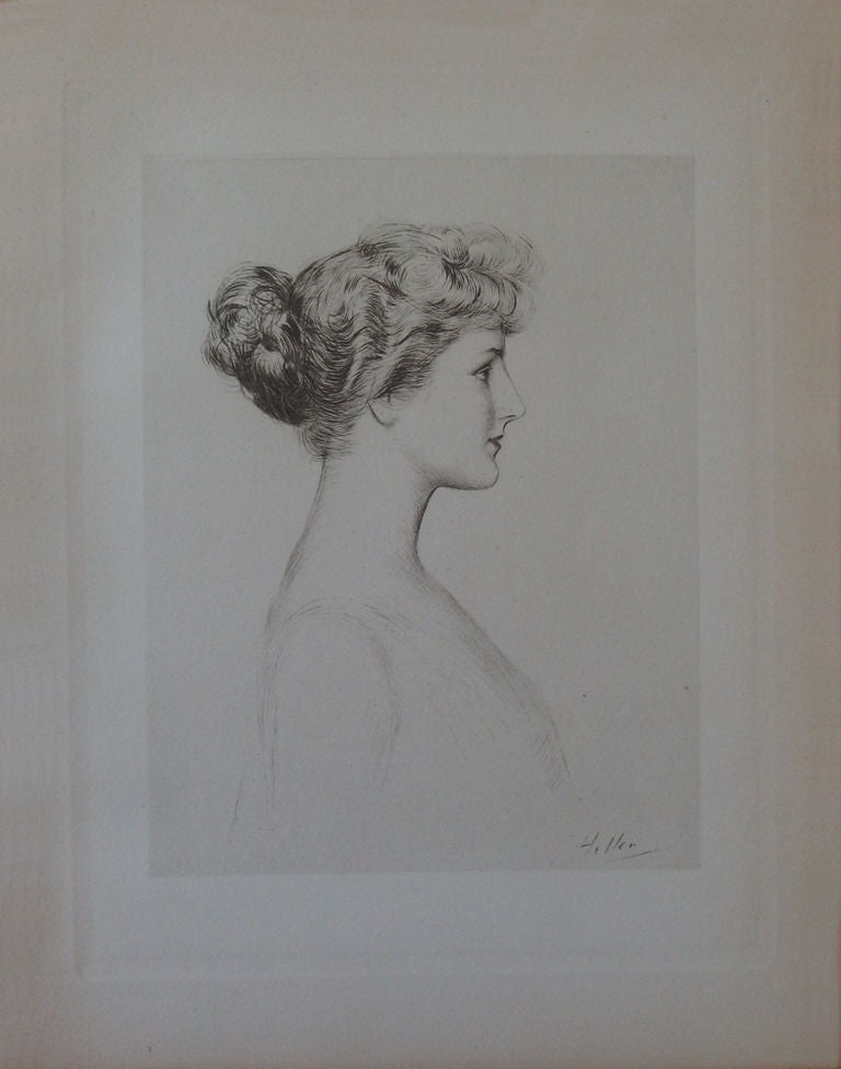 Paul César HELLEU : Femme de profil, Gravure originale signée