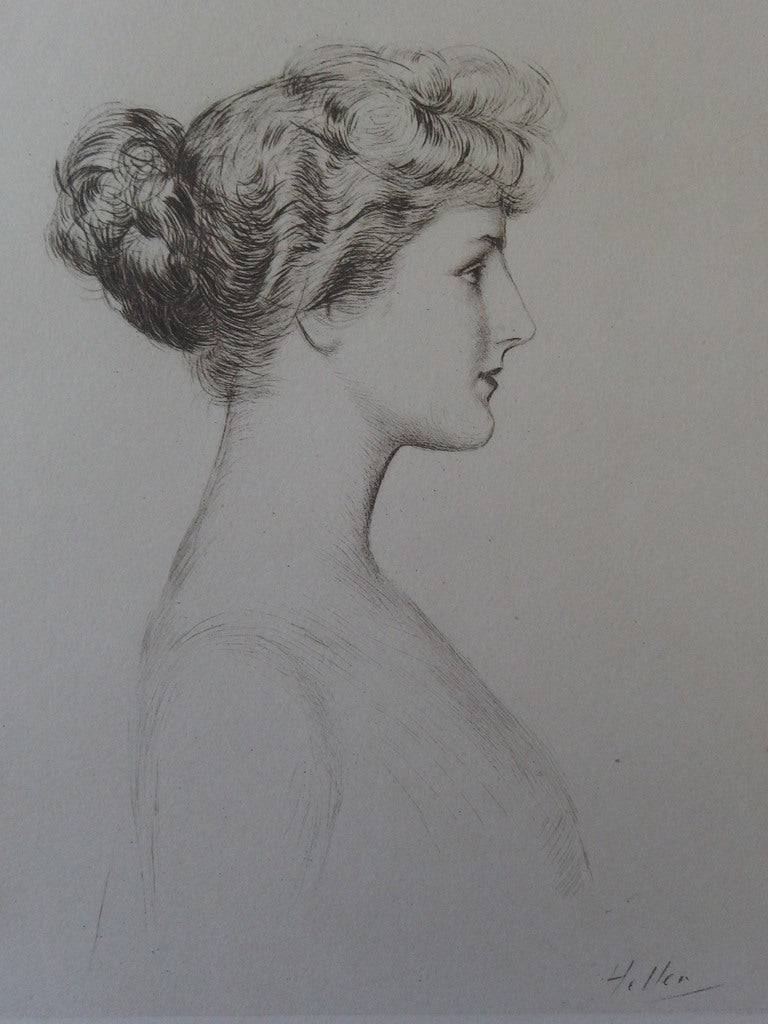 Paul César HELLEU : Femme de profil, Gravure originale signée