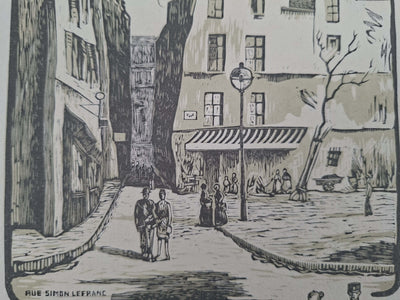 Charles Emile PINSON : Paris, Rue dans le Marais, Gravure sur bois originale signée