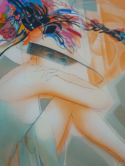 Jean-Baptiste VALADIE : Maryline au chapeau fleuri, Lithographie originale (photo de détail 3) - Crédit photo : Galerie Art.Paris