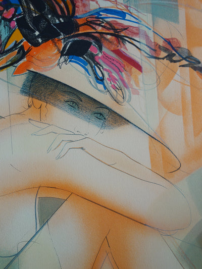 Jean-Baptiste VALADIE : Maryline au chapeau fleuri, Lithographie originale (photo de détail 4) - Crédit photo : Galerie Art.Paris