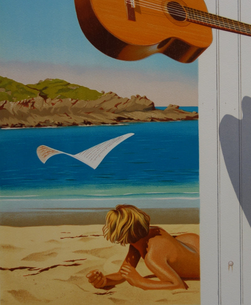 Jean-Pierre HENAUT : Sur la plage, Lithographie originale signée