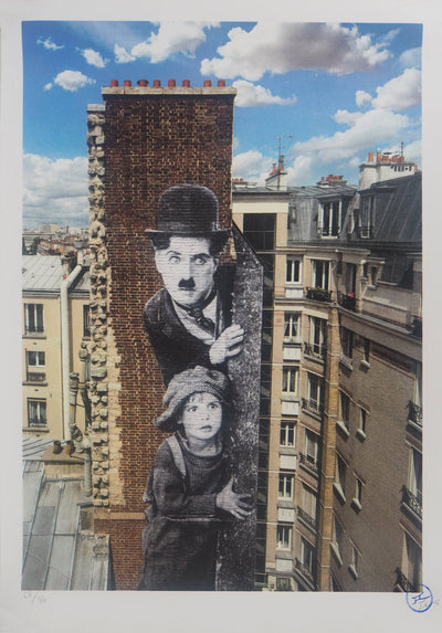  JR : Chaplin, le Kid (Unframed), Lithographie originale (vue générale) - Crédit photo : Galerie Art.Paris