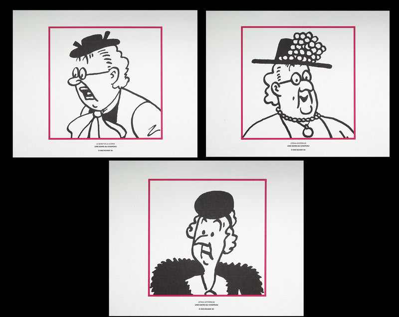 HERGÉ : TINTIN - Les Dames au chapeau, 3 Lithographies Ex Libris