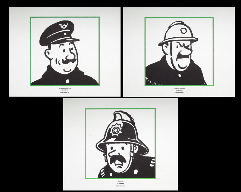 HERGÉ : TINTIN - Les Hommes de la Loi, 3 Lithographies Ex Libris