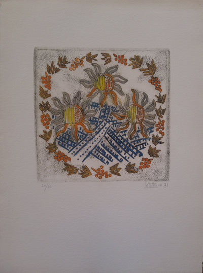 LOUTTRE B : Les trois soleils, Gravure originale signée