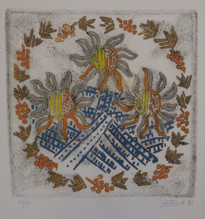 LOUTTRE B : Les trois soleils, Gravure originale signée