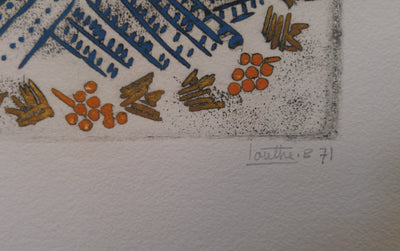 LOUTTRE B : Les trois soleils, Gravure originale signée