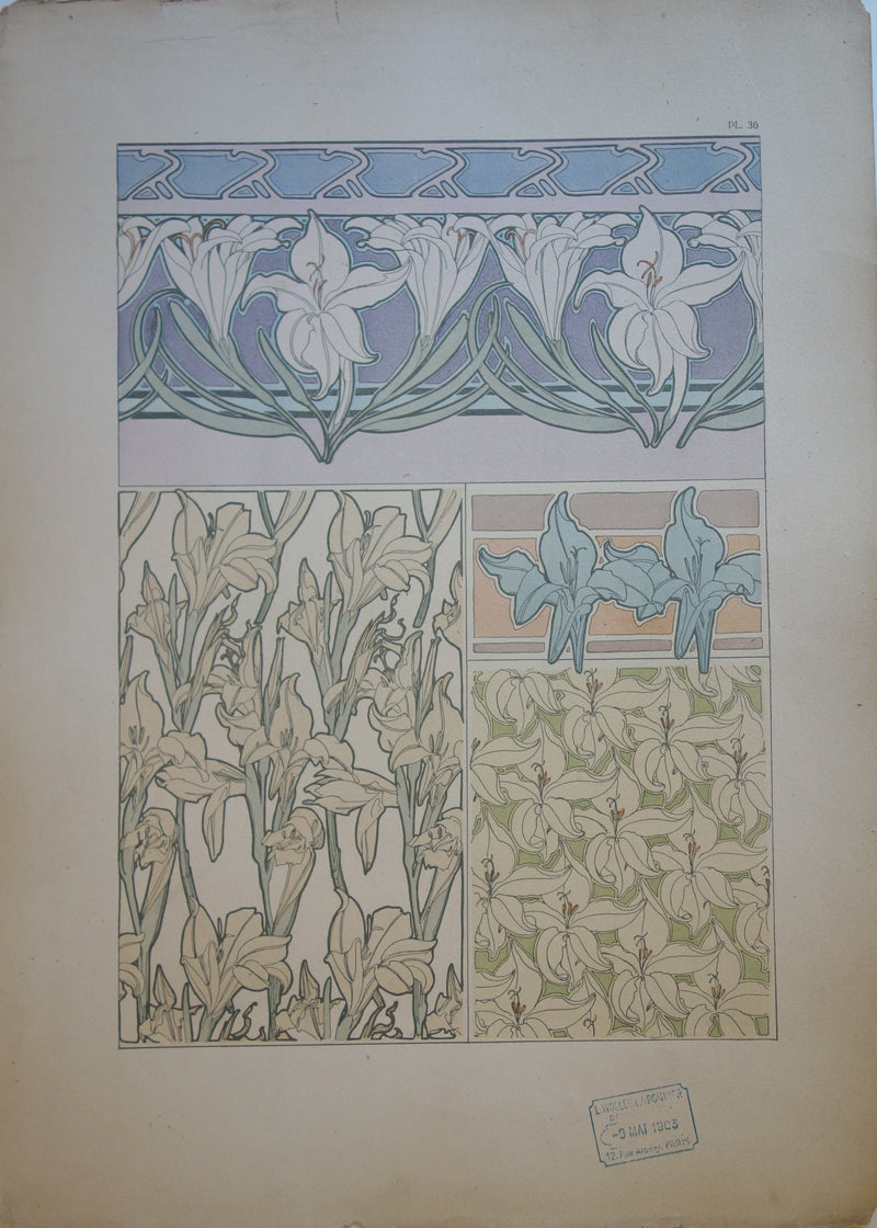 Alphonse MUCHA : Les lys, Lithographie originale