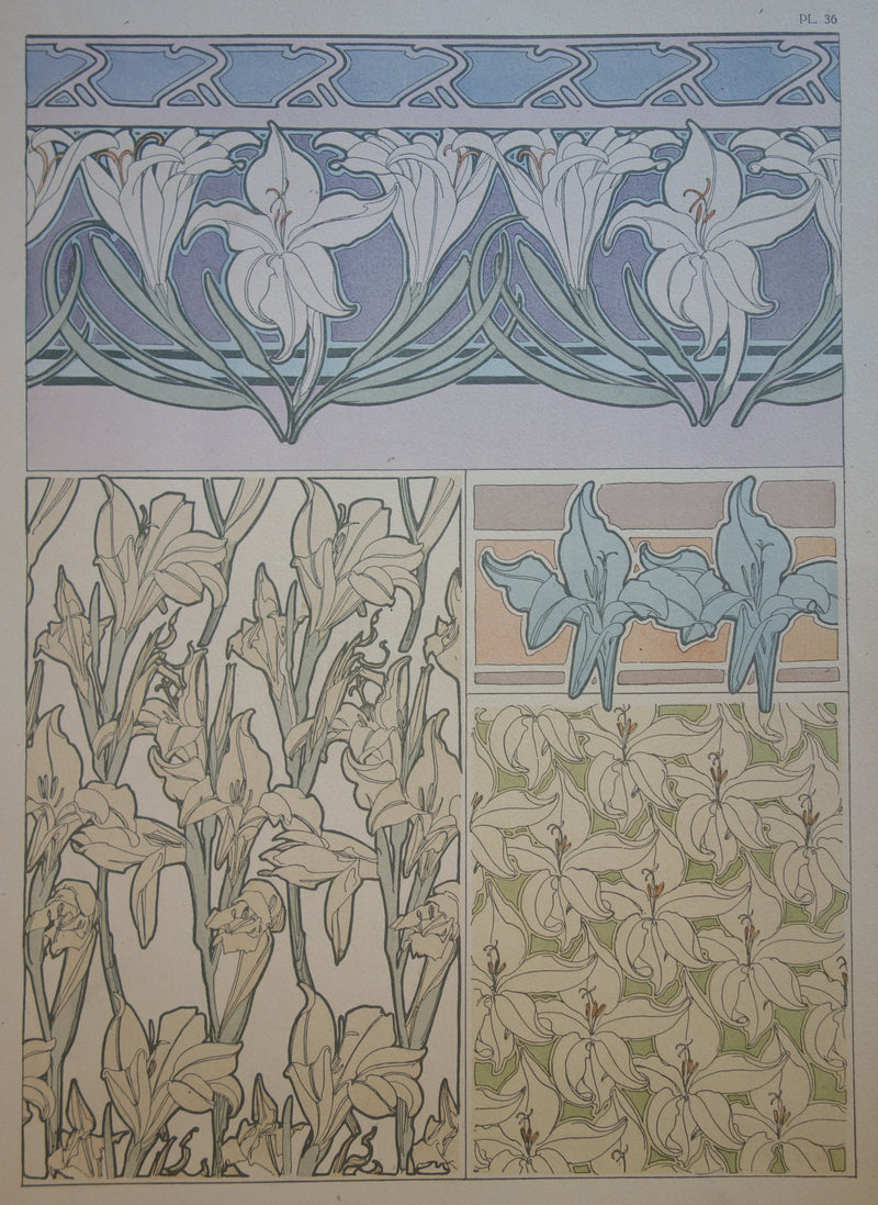 Alphonse MUCHA : Les lys, Lithographie originale