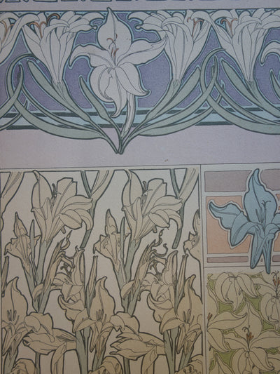 Alphonse MUCHA : Les lys, Lithographie originale