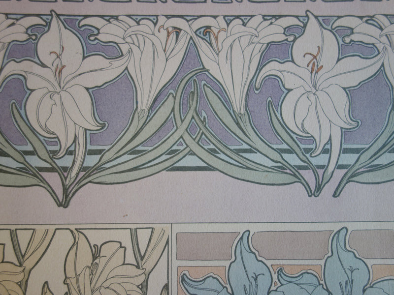 Alphonse MUCHA : Les lys, Lithographie originale