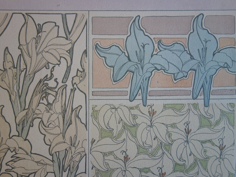 Alphonse MUCHA : Les lys, Lithographie originale