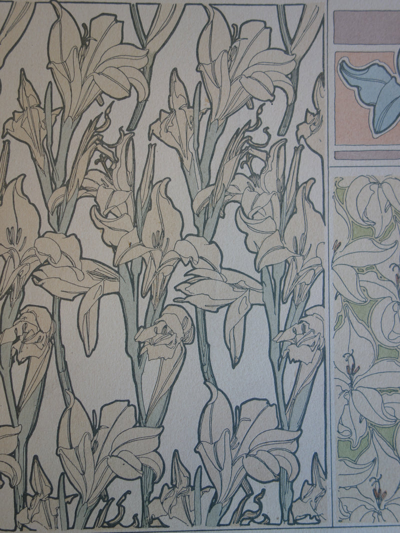 Alphonse MUCHA : Les lys, Lithographie originale